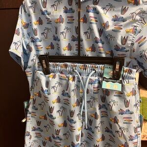 Kids Light Blue Surf Print Matching Set - 2pc Cabana Set